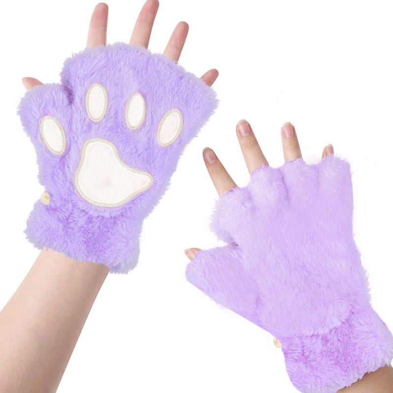 Tiny Chou Cat Paw Gloves for Cosplay Party Halloween Costume Accessories, Winter Fingerless Warm Gloves for Women Girls - Image 1